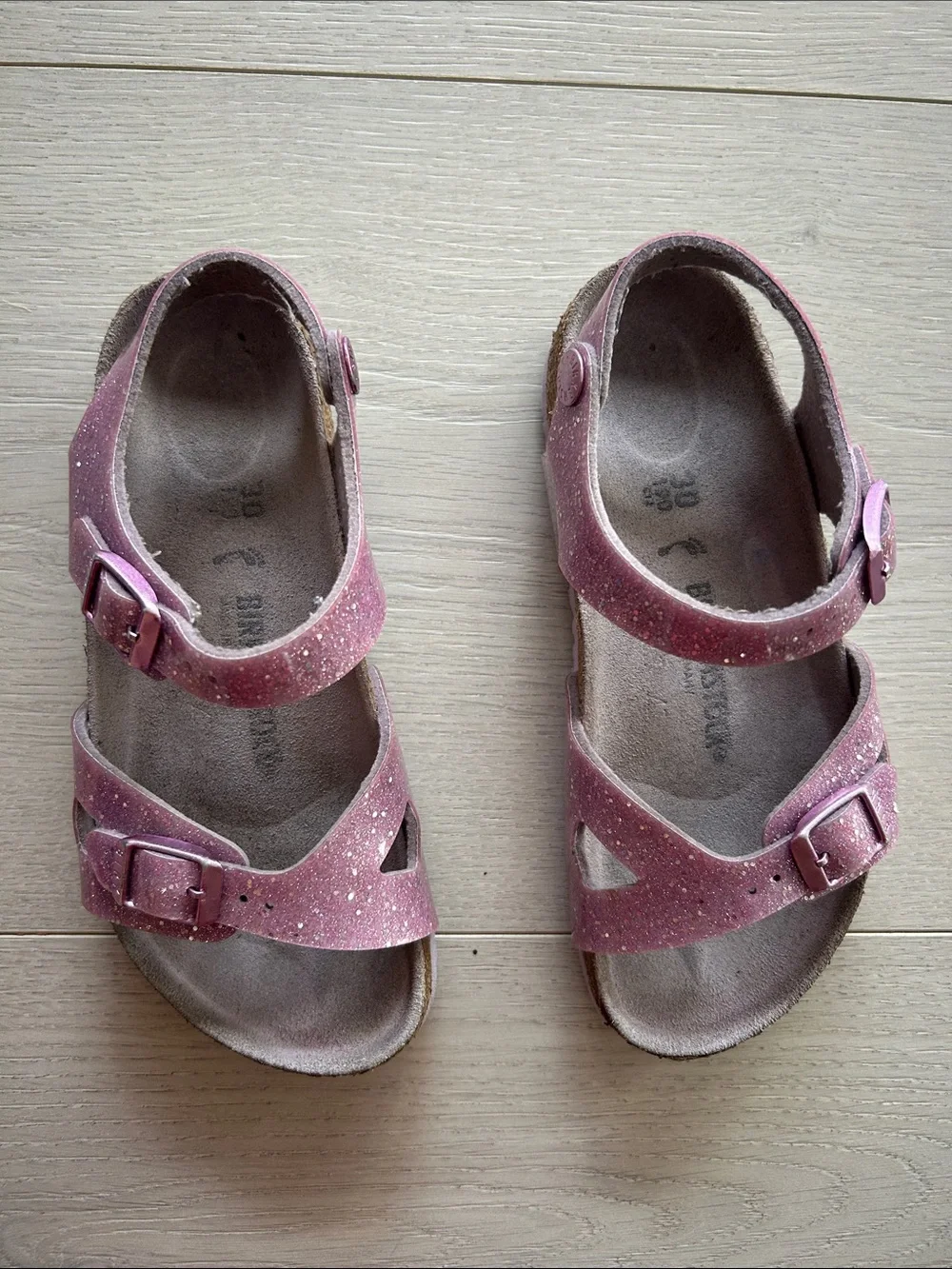 Birkenstock Kids Pink Glitter Buckle Sandals